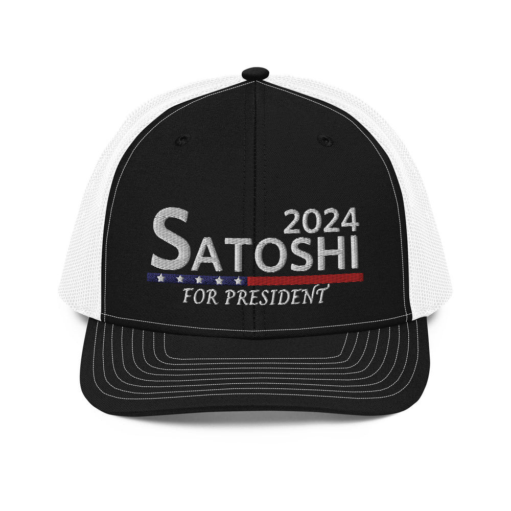 Satoshi For President 2024 (White Lettering) Bitcoin Trucker Hat - fomo21