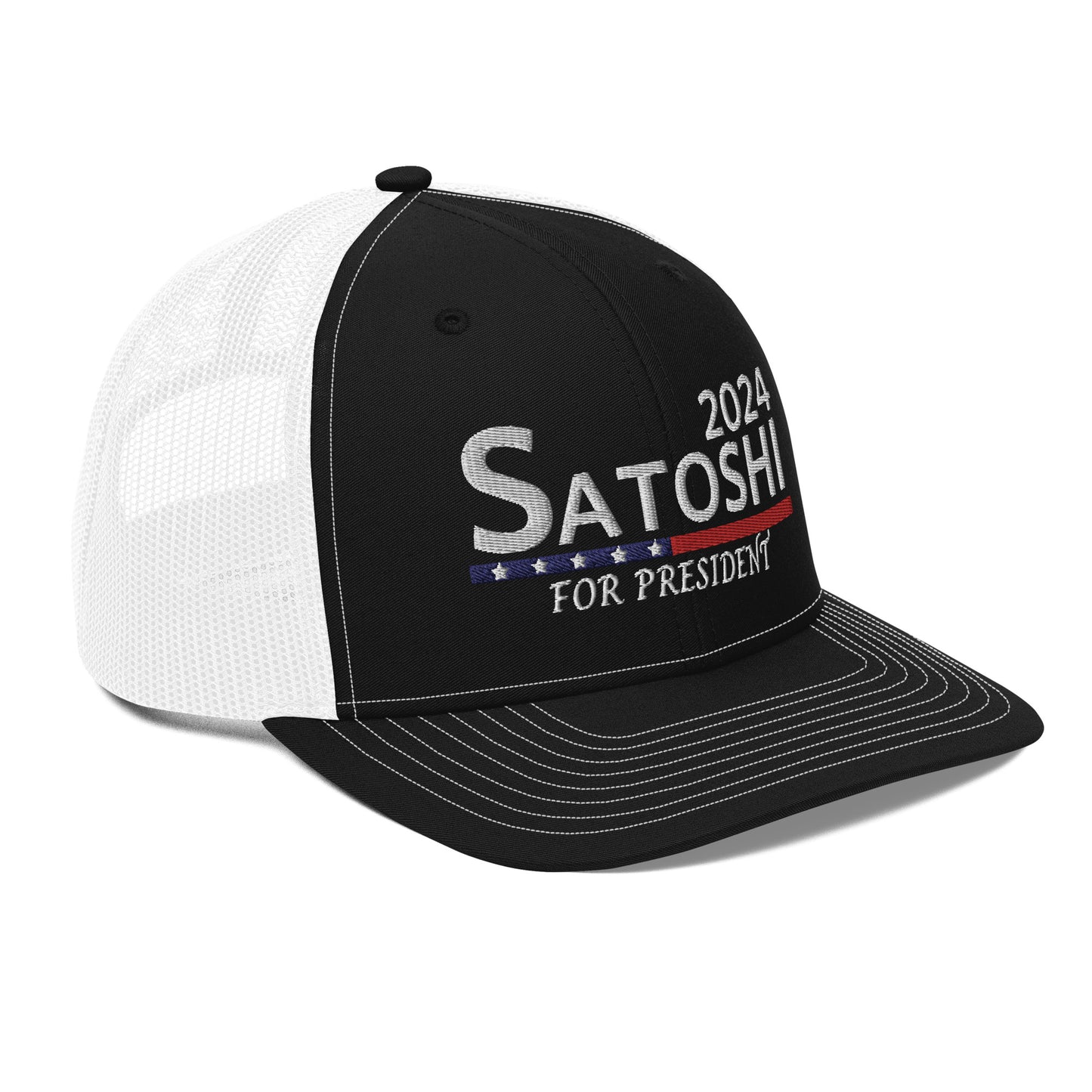 Satoshi For President 2024 (White Lettering) Bitcoin Trucker Hat - fomo21