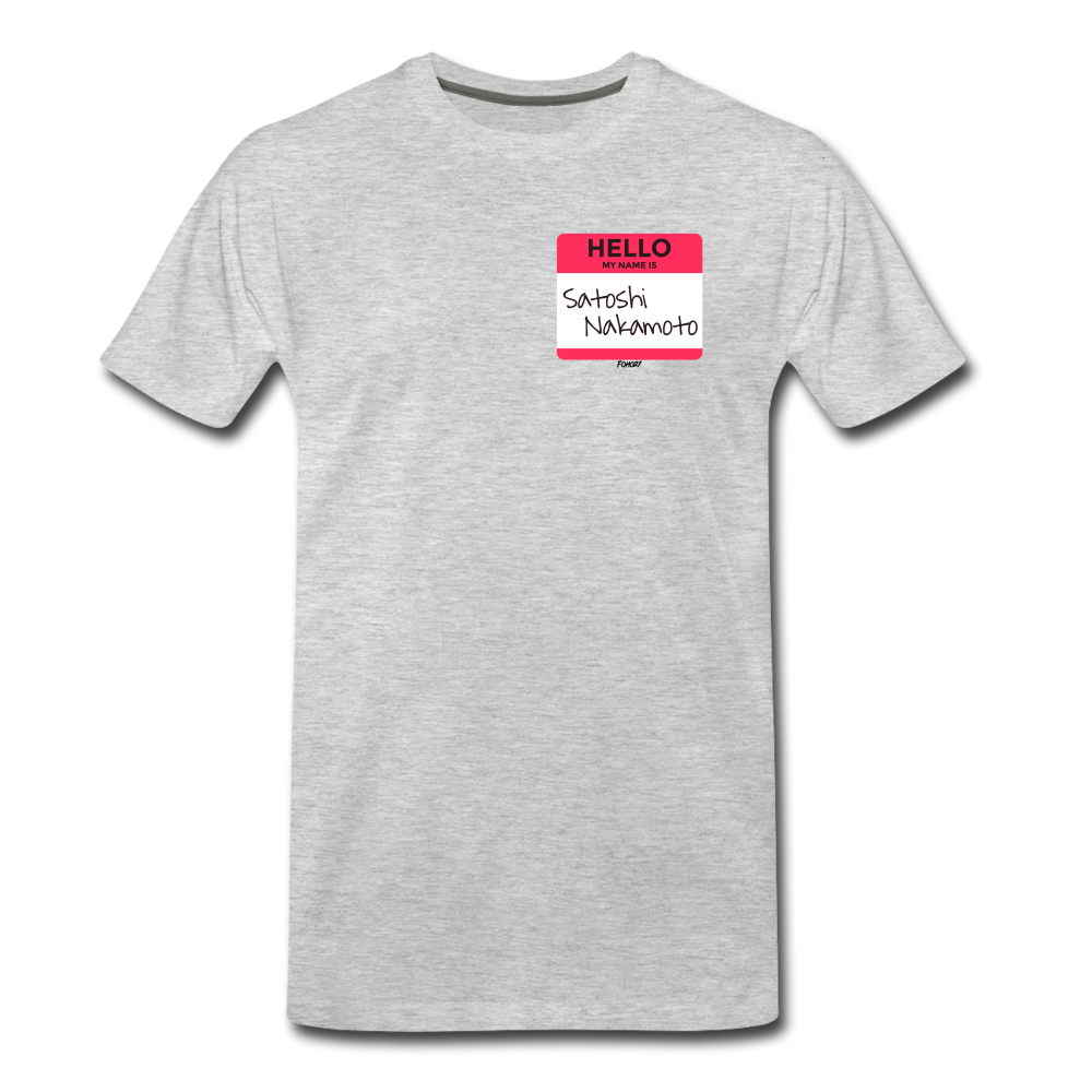 Hello My Name Is Satoshi Nakamoto Bitcoin T-Shirt - heather gray