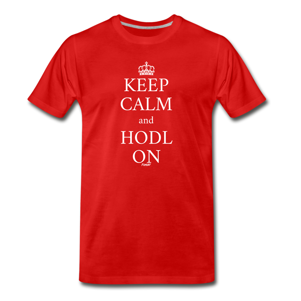 Keep Calm and HODL On Bitcoin T-Shirt - red