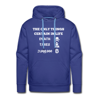Load image into Gallery viewer, The Only Things Certain In Life Bitcoin Hoodie Sweatshirt - royal blue
