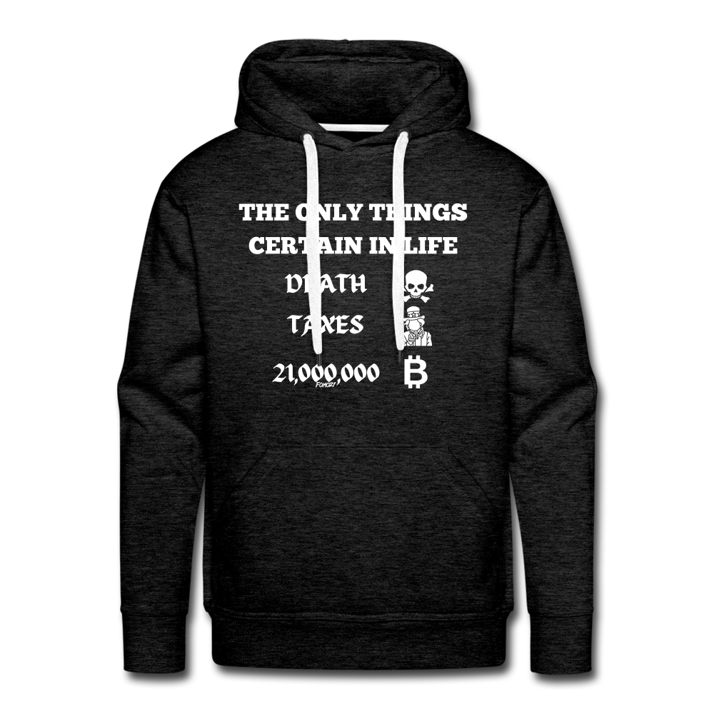 The Only Things Certain In Life Bitcoin Hoodie Sweatshirt - charcoal grey