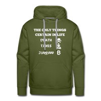 Load image into Gallery viewer, The Only Things Certain In Life Bitcoin Hoodie Sweatshirt - olive green

