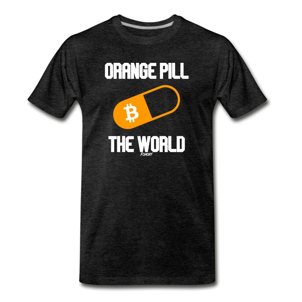 Orange Pill The World Bitcoin T-Shirt - charcoal grey