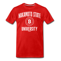 Load image into Gallery viewer, Nakamoto State University (White) Bitcoin T-Shirt - red
