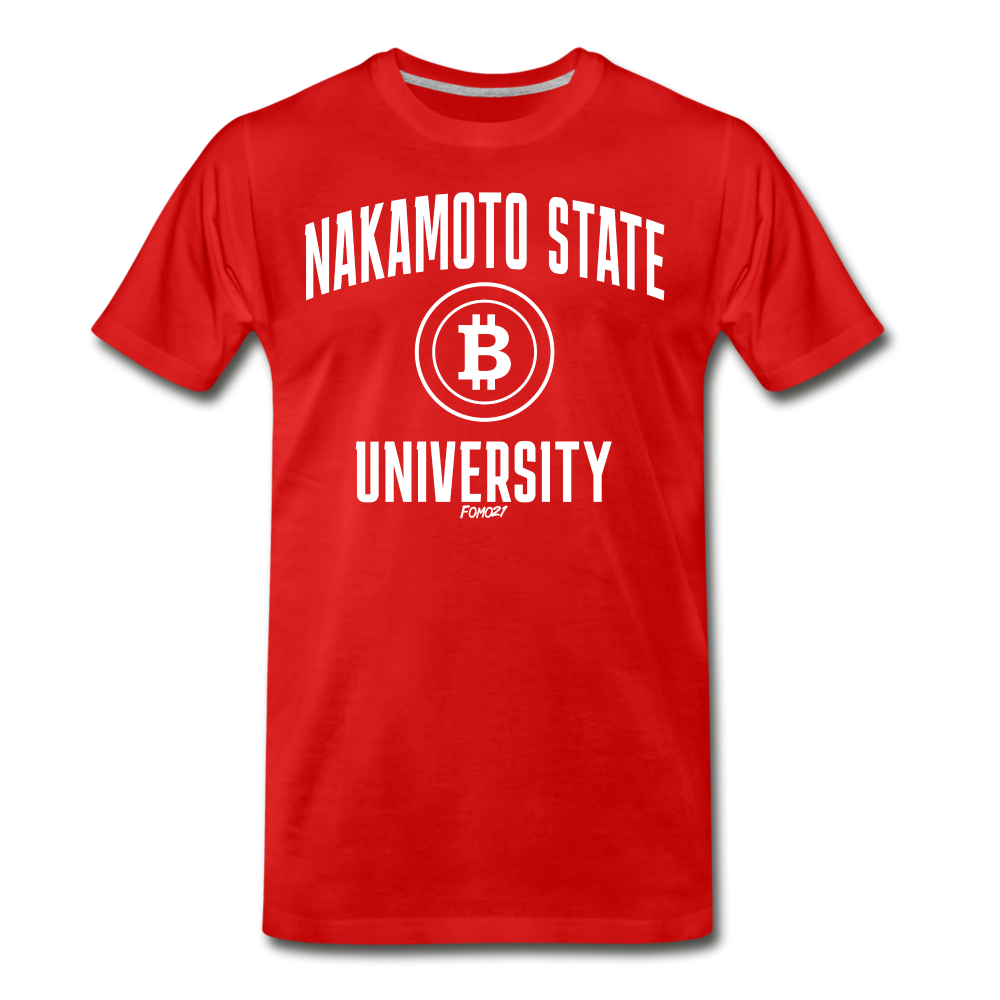 Nakamoto State University (White) Bitcoin T-Shirt - red