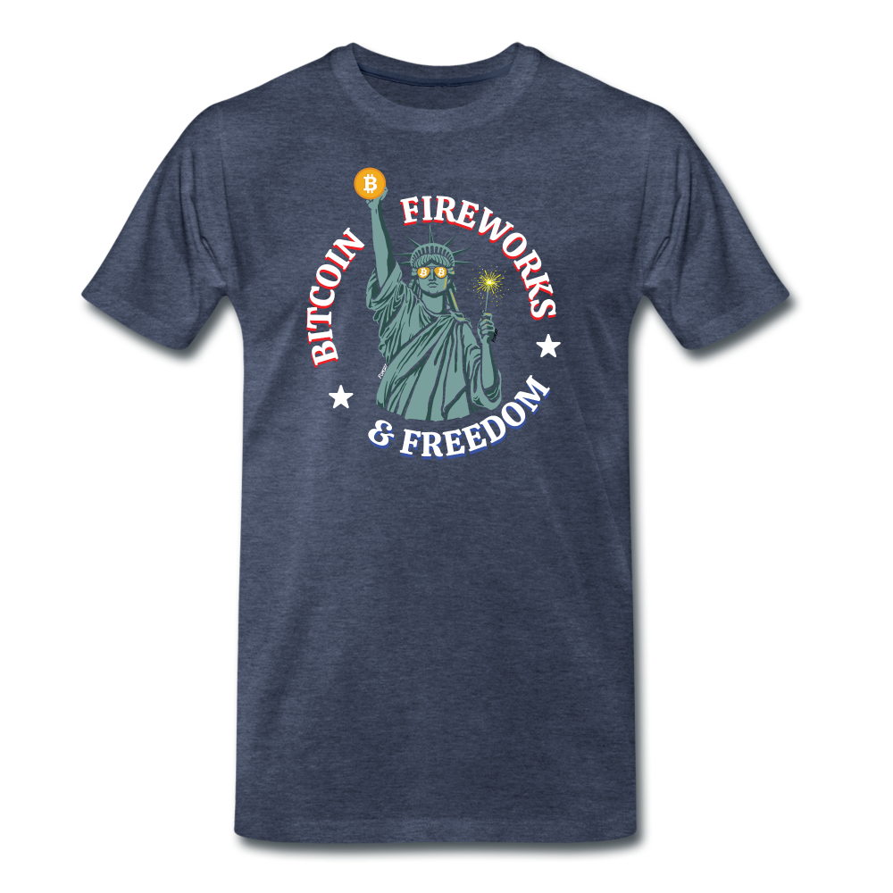 Bitcoin Fireworks And Freedom T-Shirt - heather blue