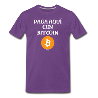 Load image into Gallery viewer, Paga Aquí Con Bitcoin Español T-Shirt - purple
