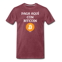 Load image into Gallery viewer, Paga Aquí Con Bitcoin Español T-Shirt - heather burgundy
