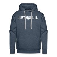 Load image into Gallery viewer, Just HODL It (White Lettering) Bitcoin Hoodie Sweatshirt - heather denim
