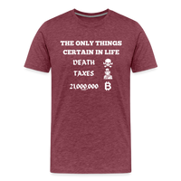 Load image into Gallery viewer, The Only Things Certain In Life Bitcoin T-Shirt - heather burgundy
