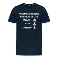 Load image into Gallery viewer, The Only Things Certain In Life Bitcoin T-Shirt - deep navy
