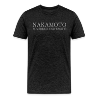 Load image into Gallery viewer, Nakamoto Sovereign University (White Lettering) Bitcoin  T-Shirt - charcoal grey
