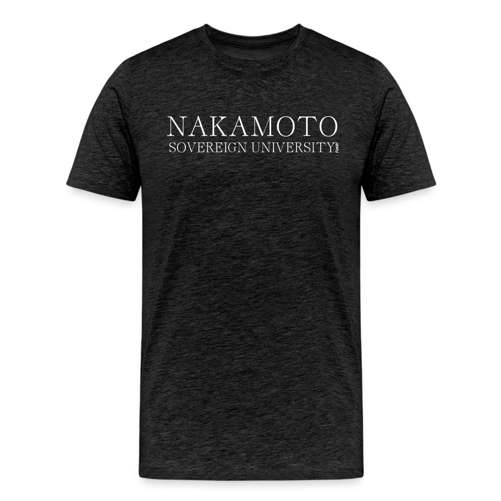 Nakamoto Sovereign University (White Lettering) Bitcoin  T-Shirt - charcoal grey
