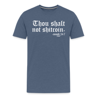 Load image into Gallery viewer, Thou Shalt Not Shitcoin (White Lettering) Bitcoin T-Shirt - heather blue
