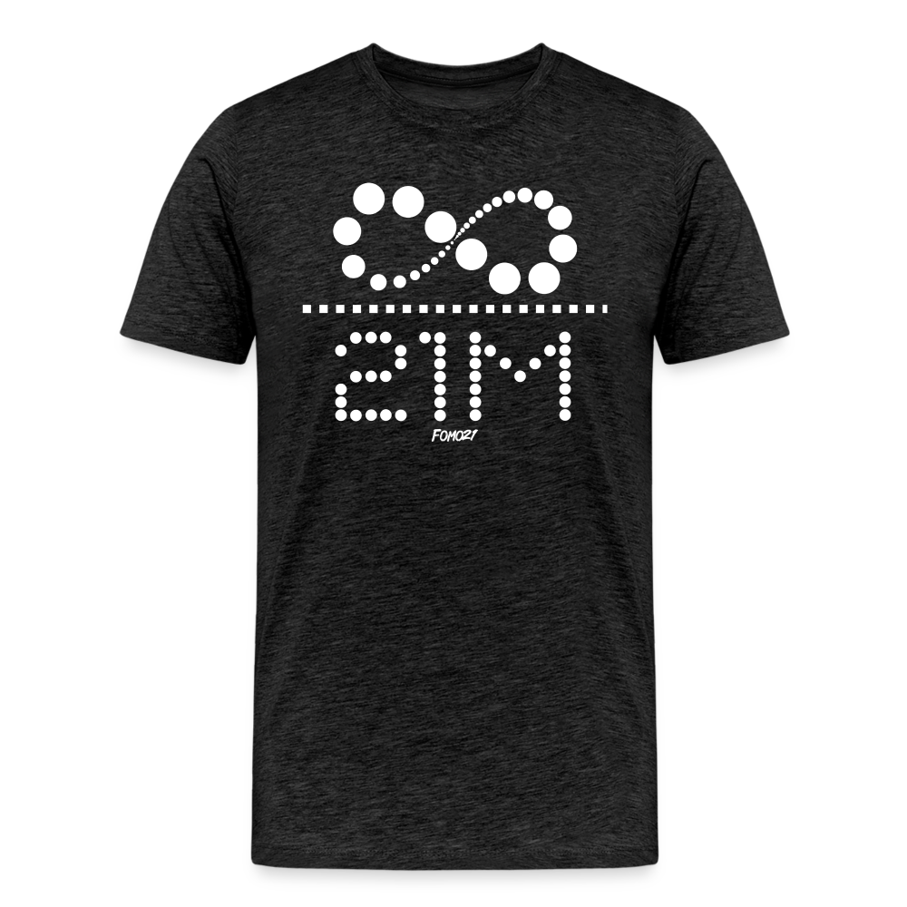 Infinity Divided By 21 Million Bitcoin (White Dotted) T-Shirt - charcoal grey
