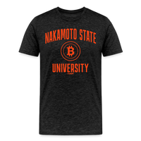 Load image into Gallery viewer, Nakamoto State University (Orange) Bitcoin T-Shirt - charcoal grey
