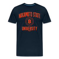Load image into Gallery viewer, Nakamoto State University (Orange) Bitcoin T-Shirt - deep navy
