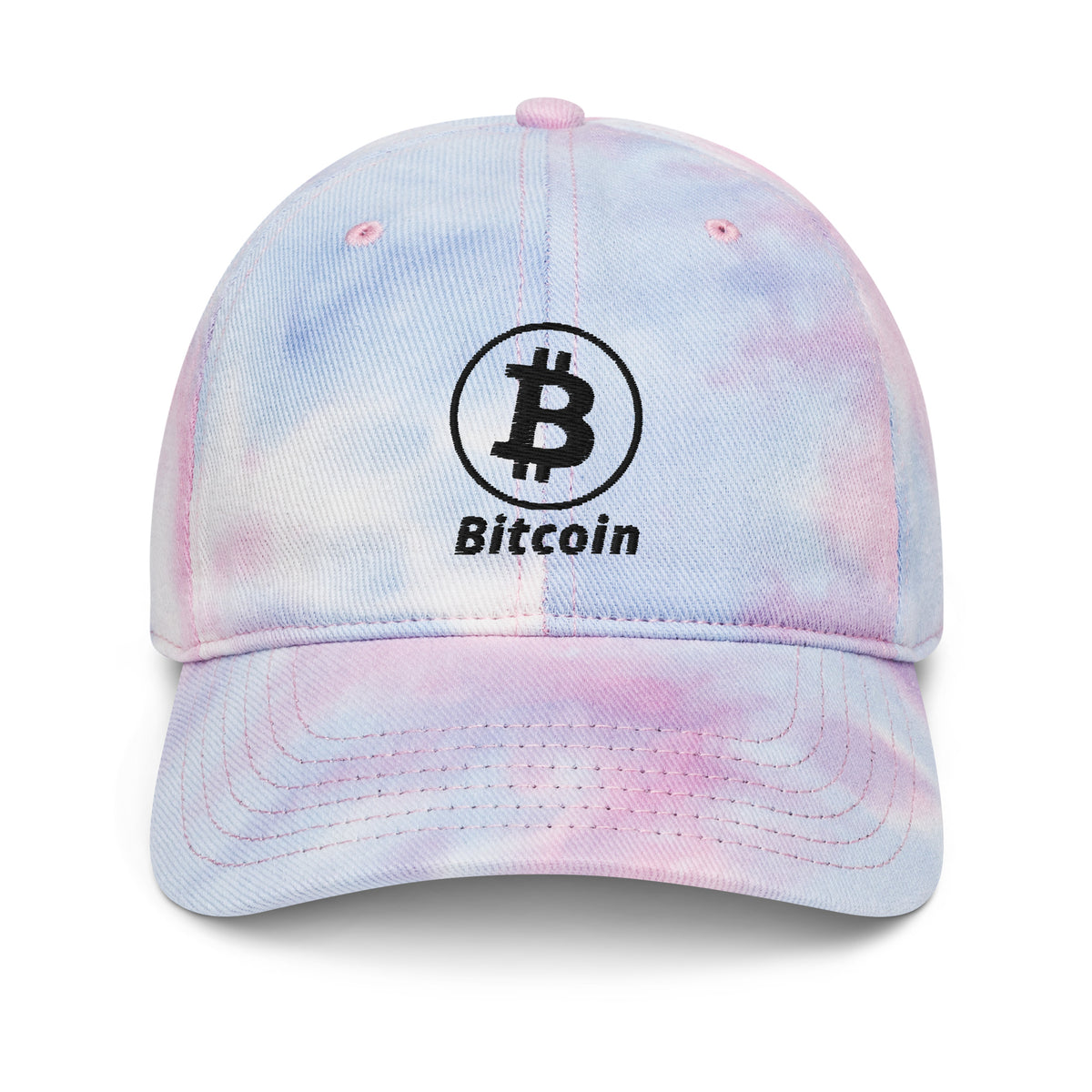 Bitcoin B Circle Logo With Text (Black Embroidery) Tie Dye Hat - fomo21