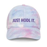 Load image into Gallery viewer, Just HODL It (Purple Embroidery) Bitcoin Tie Dye Hat - fomo21
