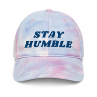 Load image into Gallery viewer, Stay Humble (Blue Embroidery) Bitcoin Tie Dye Hat - fomo21
