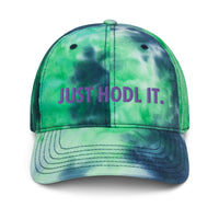 Load image into Gallery viewer, Just HODL It (Purple Embroidery) Bitcoin Tie Dye Hat - fomo21
