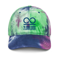 Load image into Gallery viewer, Infinity/21,000,000 (Blue Embroidery) Bitcoin Tie Dye Hat - fomo21
