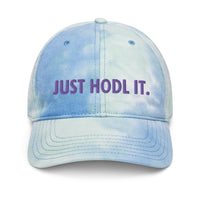 Load image into Gallery viewer, Just HODL It (Purple Embroidery) Bitcoin Tie Dye Hat - fomo21
