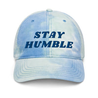 Load image into Gallery viewer, Stay Humble (Blue Embroidery) Bitcoin Tie Dye Hat - fomo21
