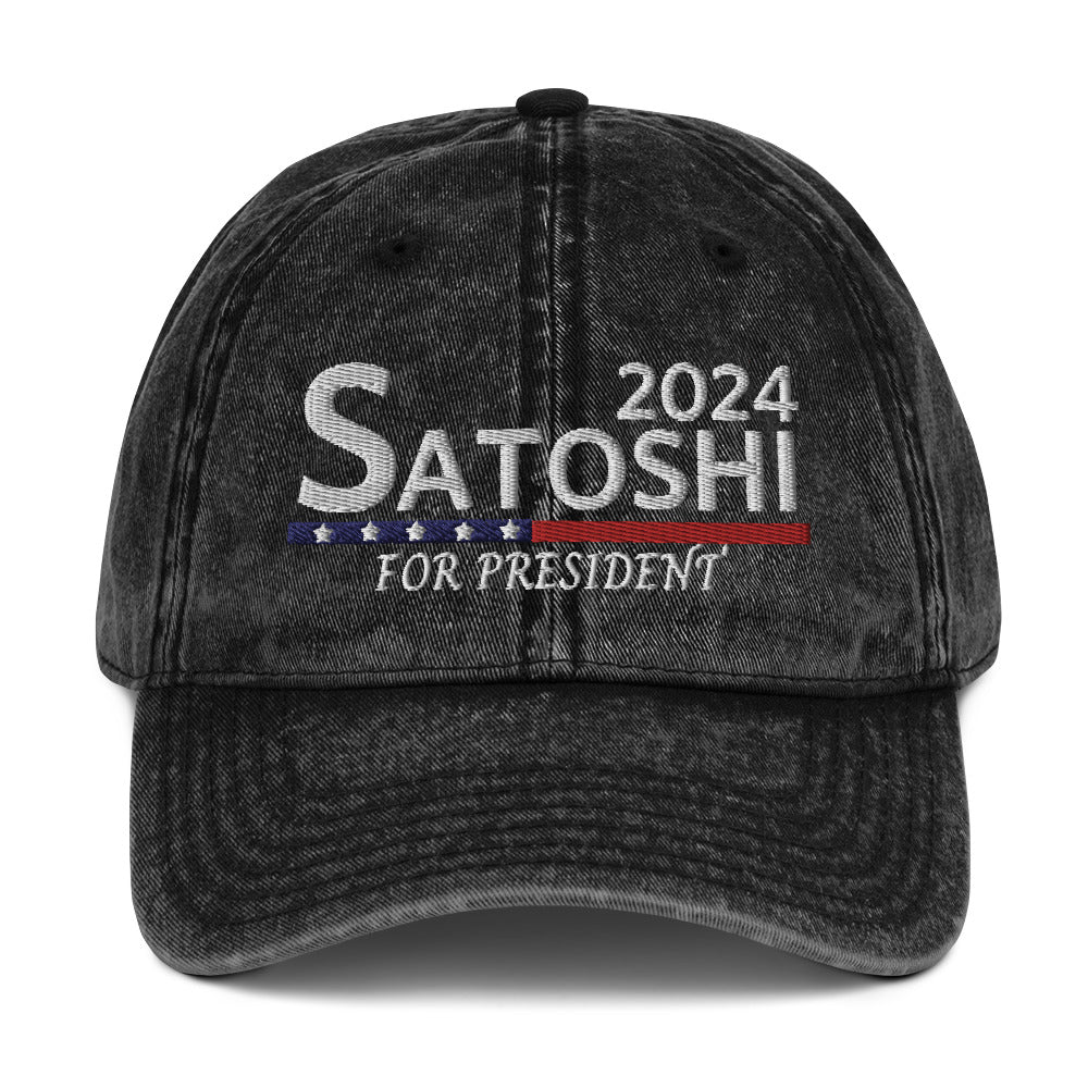 Satoshi For President 2024 (White Lettering) Bitcoin Vintage Hat - fomo21