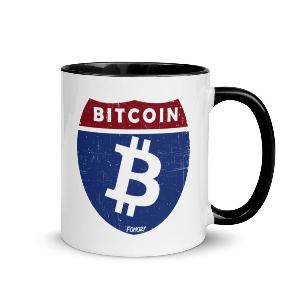 Bitcoin Road Sign Coffee Mug - fomo21