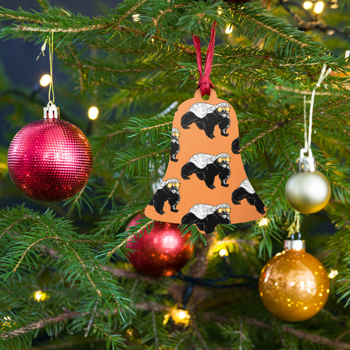 Bitcoin Is For The Honey Badgers Orange Wooden Ornament - fomo21