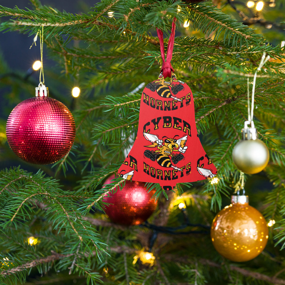 Cyber Hornets Red Bitcoin Wooden Christmas Ornament - fomo21