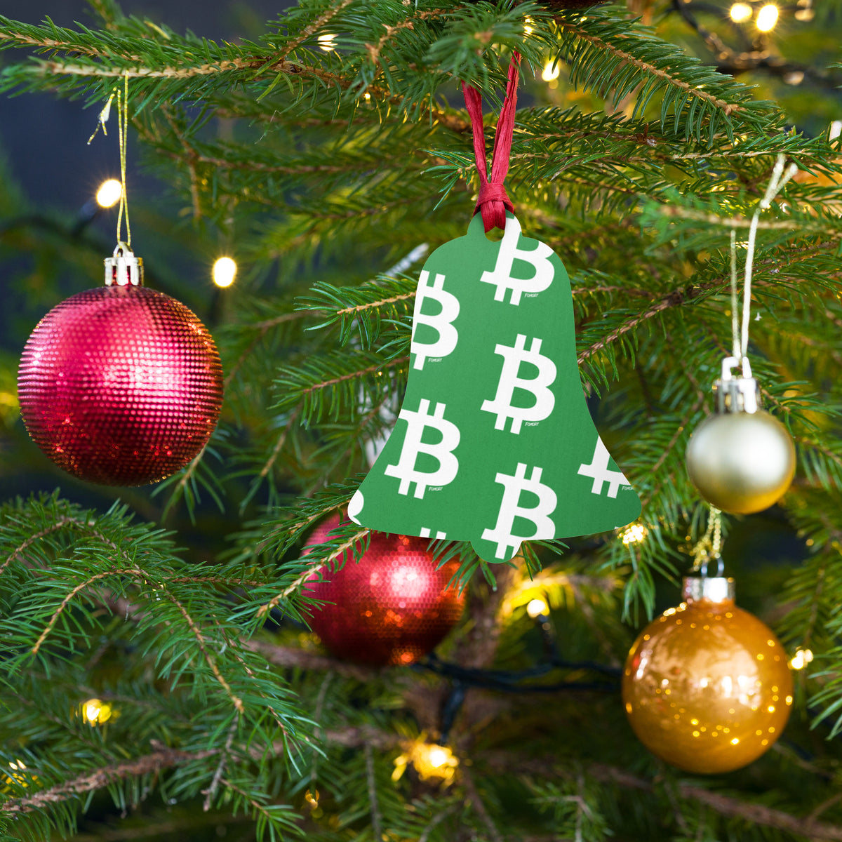 Simple B Green Bitcoin Wooden Christmas Ornament - fomo21