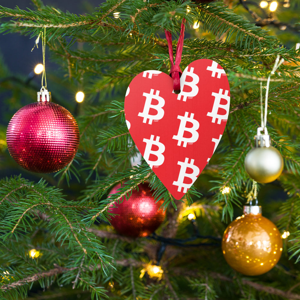 Simple B Red Bitcoin Wooden Christmas Ornament - fomo21