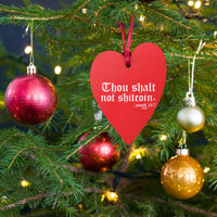 Load image into Gallery viewer, Thou Shalt Not Shitcoin Red Bitcoin Wooden Christmas Ornament - fomo21
